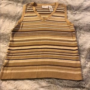 Vintage Retro Striped Ribbed Sweater Vest Tan